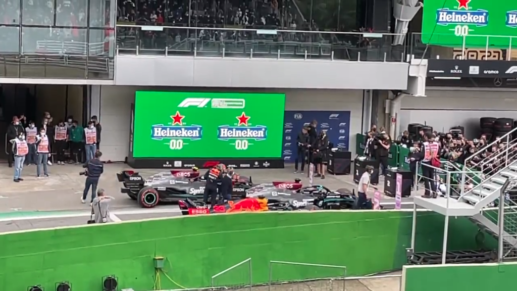 Verstappen is called up by the flight attendants in SP after touching Mercedes' rear wing