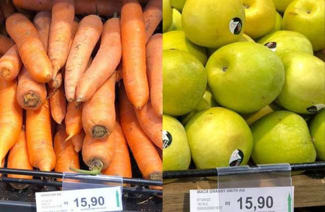 imported carrots and apples;  The price of one kilo is exactly the same for both products