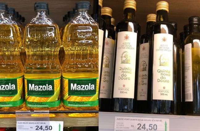 Corn oil and Portuguese olive oil;  That the basic national product is the same price as the imported item.  take photo: 