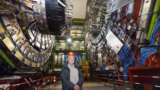 Peter Higgs at the Large Hadron Collider between France and Switzerland