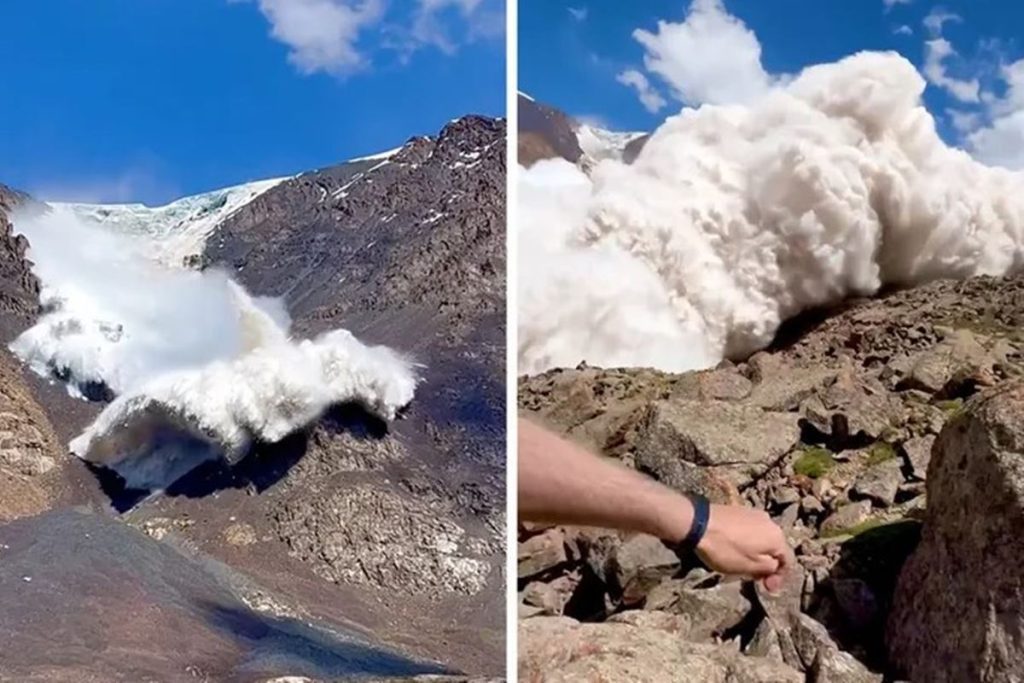 touring movies and being exposed to an avalanche on the mountain;  video